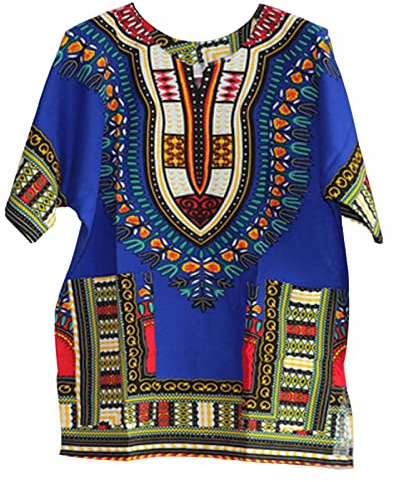 F Fityle Homme et Femme Africain Dashiki Chemise, Style Traditionnel Wear Festival Top Vêtements, Bleu, Taille Unique