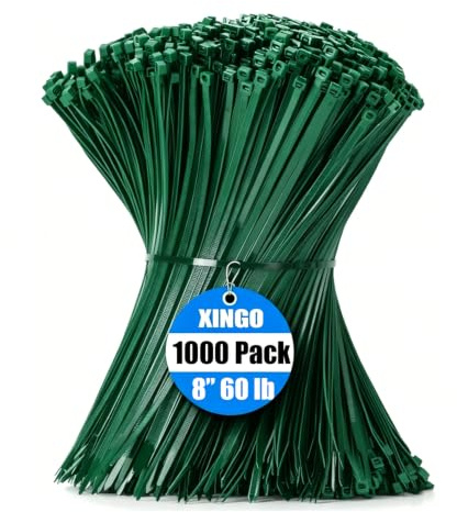 XINGO Green Cable Ties Pack of 1000, 200mm x 4.8mm, Premium Nylon Durable Zip Ties, Self-Locking UV Resistant Nylon Plastic Wire Ties for Indoor and Outdoor