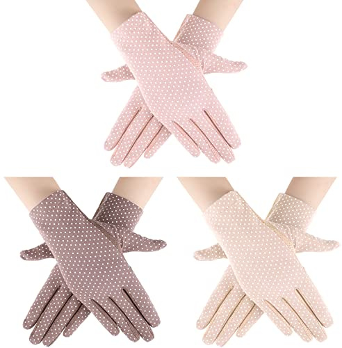 Boao 3 pares de guantes UV para conducir, Morado, rosa oscuro, beige claro, M