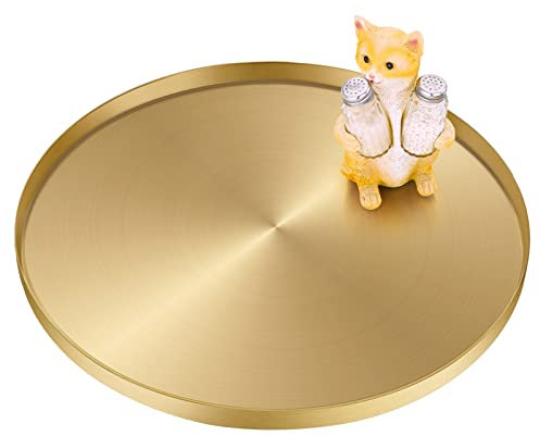 Yvttve Gold Round Tray Decorative Metal Serving Trays with 3 Anti-slip Mats, Stainless Steel Storage Organizer Tray for Jewelry, Makeup, Cosmetics, Candle, Toiletries, Drinks (Ø 32 cm, Golden)