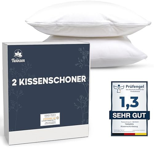 Kissenschoner 50x70 - 2er Set Kissenschonbezug 50x70 Wasserdicht mit Reißverschluss - Oeko-Tex Zertifiziert - Twinzen-Technologie Kissenschutzbezug 50x70 cm Weiß