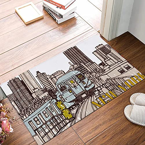 Weich Badezimmerteppich 50x80 cm,Szene Street Hand Drawn Speed White Train Ink Industrial Urban mit Engine Yell,Rutschfest waschbar Badematte, Badteppich Mikrofaser Saugfähig Badvorleger Duschvorleger