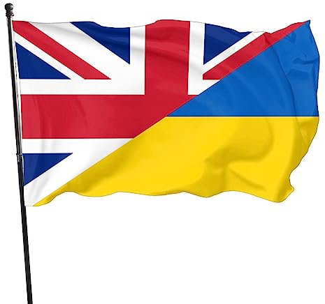 5ft x 3ft UK & Ukraine Flag, Durable British & Ukrainian Flag with 2 Metal Eyelets for Commemorative Decorations in Sporting Events, Parties, Parade