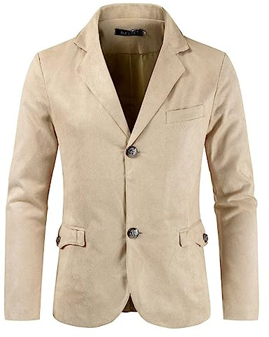 Sakko - Giacca da uomo, sportiva, vestibilità normale, in lino, stile moderno, per il tempo libero, elegante, formale, festival, abbigliamento per ufficio, lavoro, matrimonio, feste, beige., M