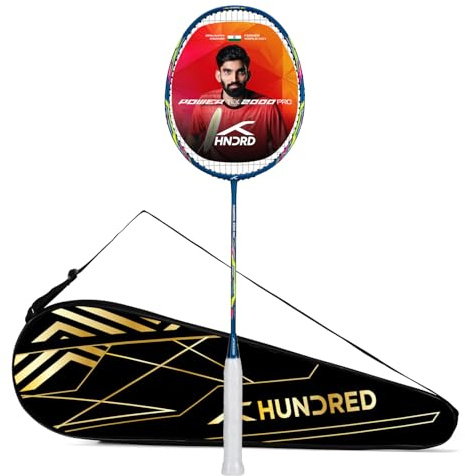 HUNDRED Powertek 2000 PRO Graphite Strung Badminton Racket with Full Racket Cover | For Intermediate Players | Weight: 90 grams | Maximum String Tension - 22-24lbs