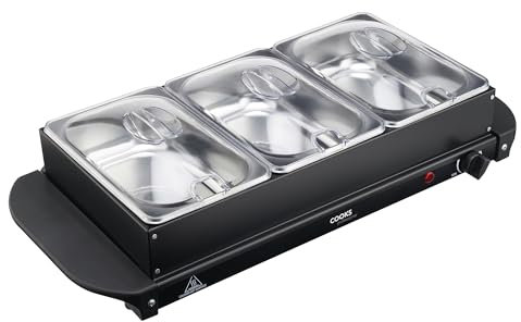 Cooks Professional 3-Section Buffet Warmer 4.5 litre (3 x 1.5L) Capacity with Hotplate Function & Adjustable Temperature Control Dial | 200W Portable Electric Food Serving Tray | Black