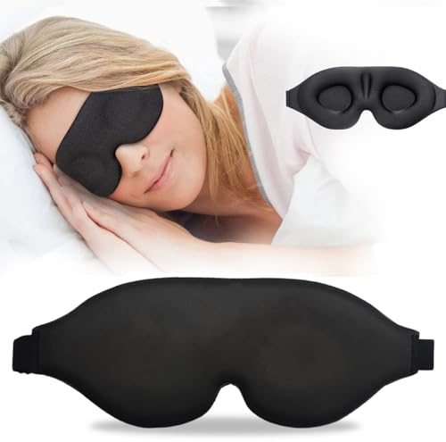 OSUWLSI Antifaz para Dormir 100% Anti-Luz, Máscara de Sueño 3D Suave de Seda Helada para Mujer y Hombre, Tapa Ojos para Viajes y Verano (Negro)