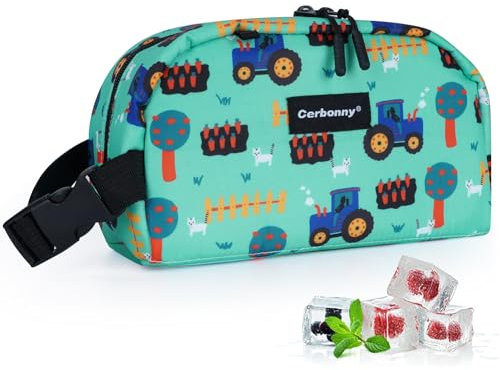 Cerbonny Small Cooler Bag - Freezable Lunch Bag for Work, School, Travel - Mini Insulated Bag for Kids & Adults - Fit for Yogurt - 3+ (Green Vehicle)
