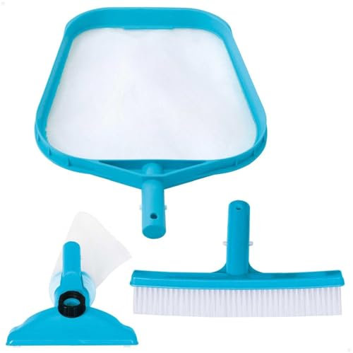 VIRSUS Set Pulizia Piscine 056 Composto da: 1 Retino, 1 Spazzola, 1 Testa Aspiratrice Manuale con Sacchetto Raccolta Foglie e detriti, per Manutenzione Piscina, Stagno, Fontane