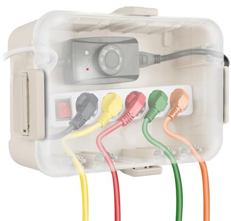 RESTMO große wasserdichte Kabelbox für den Außenbereich, IP54 wetterfester Elektrokasten zum Schutz von Verlängerungskabel, Steckdosenleisten, Außensteckern (32x22x13cm)-Transparentes Mandel