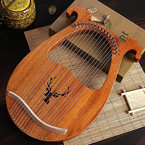 Lyre Harp Harfe aus massivem Mahagoni, Lyra Harfen 16 Metall saiten - Daumenklavier mit Stimmtasten und Paddles,l für Kinder und Erwachsene Musik Liebhaber AnfäNger (Holzfarbe)