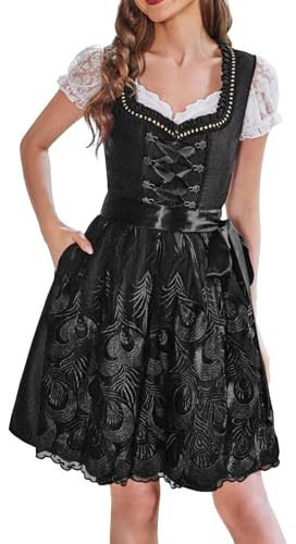 IIBOOYYE Women's German Oktoberfest Costumes Dress Bavarian Dirndl Dresses for Carnival Black L