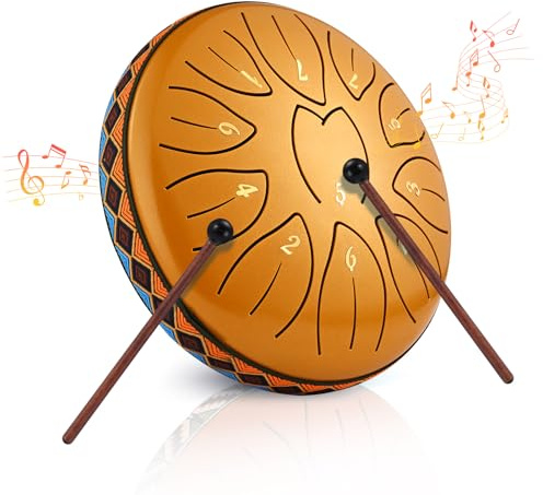 Tambor de Lengua de Acero, 6 Pulgadas y 11 Tonos Steel Tongue Drum Colocar, Instrumento de Percusión Handpan, Tambor de Acero Handpan para Meditación, Yoga, Alivia el Estrés, Oro