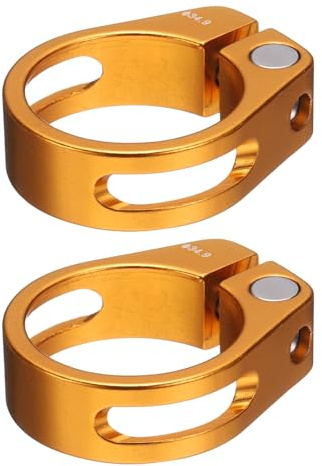sourcing map 2pcs Bike Seat Post Clamp 34.9mm Clip Aluminum Alloy Bicycle Locking Seat Post Ring with M4 Hex Screw for 30.4 to 31.6mm Bicycle Mountain Road Bike Tube, Gold