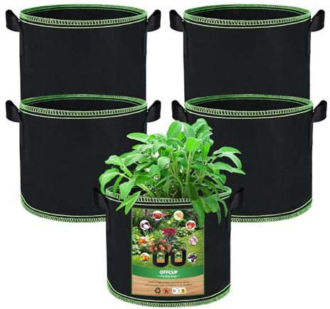 OFFCUP Sacs de Plantation 27L, Lot de 5 Sac à Plantes, Sacs de Culture en Non Tissé Pots avec Poignées, Sac Réutilisable Pots de Fleurs Respirants pour Plantes Légumes Fleurs- 7 Gallons