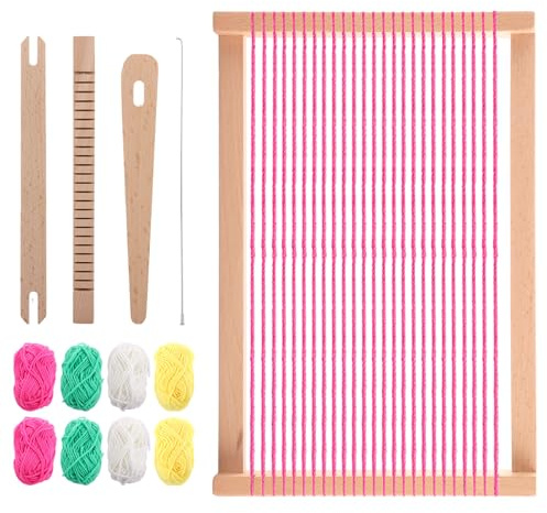 JMIATRY Kit de métier à tisser pour adultes et débutants, 30 x 20 cm, grand cadre en bois, tissage à la main