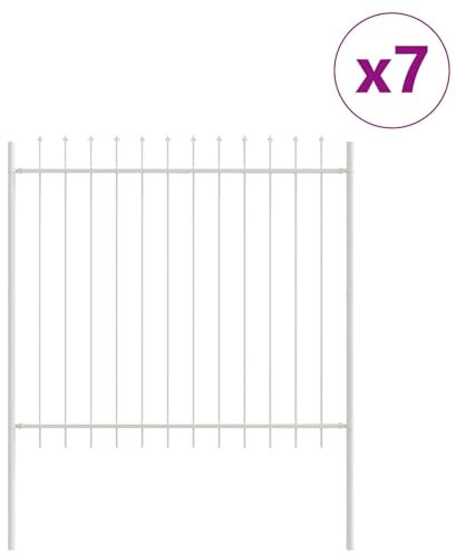vidaXL Outdoor Weiß Stahlzaunpaneel Set aus 7 Langlebig UV-beständig Einfach zu montieren Garten-Barrieren für Höfe und Flächen 170 x 3,4 x 200 cm Traditioneller Stil