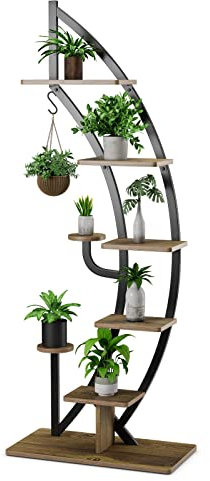 KXQYIKYI Stand a 6 Piante di Livello, Supporto per pianta in Metallo a Forma di Luna con Ripiani e Ganci, Piattaforma, ripiano dei Fiori, Scale di Fiori, Scale di Piante