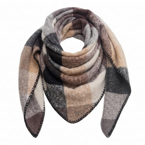 Lykofudi Damen Schal, Übergroß Web Dreieck Winterschal mit buntem Karo Muster, Warmer und weicher Dreieckstuch Kariert, Leichter Strickschal, Halstuch für Frauen und Mädchen 200×83 CM