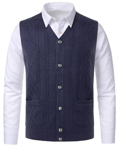 Beryielite Gilet tricoté pour Homme à Motif Argyle Encolure en V Classique Gilet tricoté sans Manches