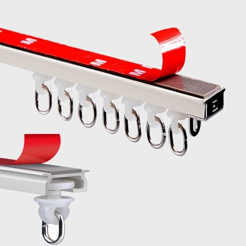 Barras De Cortina Adhesivas Divisorias Riel De Cortina Corredera De Aluminio Riel Divisor De Ambientes De Montaje En Techo O Pared Sin Perforaciones para El Hogar Oficina(Blanco,60cm)