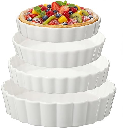 Teecyhooo 4 Packs Ceramic Pie Pan Set 6/7 /9/11 Deep Pie Plate Round Baking Dish Quiche Baking Dish Bakeware Tart Molds Oven Safe for Serving