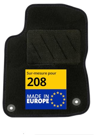 DBS - Tapis de Voiture sur Mesure - Adapté à Votre Peugeot 208 (03/2012-09/2019) - Antidérapant : Clips de Fixations et Scratch - Tapis de Sol conducteur - Moquette - Noir
