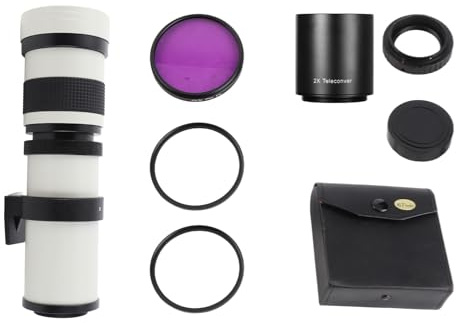 KIMISS 420-800 Mm Supertelezoomobjektiv, CPL, Filterset, 2X Telekonverterobjektiv och Adapter, Professionell Fotograferingssats för Shutterbugs, Manuell Fokusering med T-monterad (Vit)