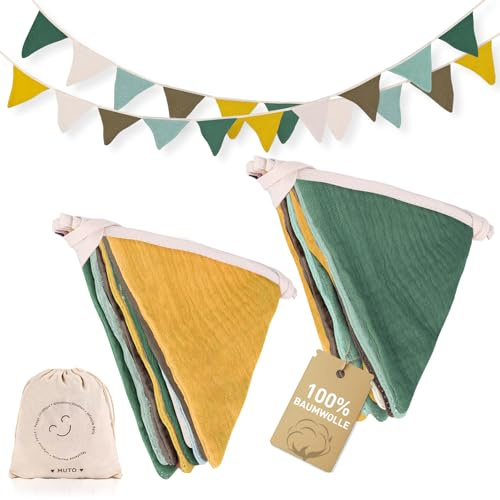 MutoToy® 2 Piezas Banderines Tela, 2.7m banderines Decorativos habitación Infantil, Guirnalda de Banderines Fiesta Cumpleaños para Fiestas y Habitación de Niños (Amarillo)