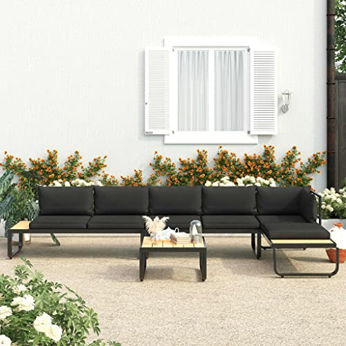 Frdhee Meubles de balcon - 4 pièces - Canapé d'angle de jardin avec coussins en aluminium et WPC - Groupe de bancs d'angle pour balcon, terrasse, cour arrière