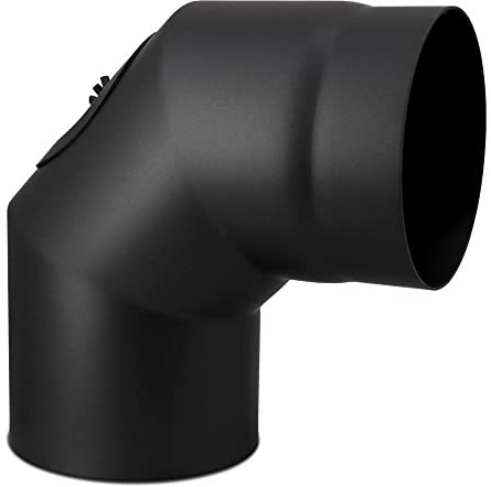 LANZZAS Ofenrohr Bogen 90° mit Tür - Durchmesser Ø 180 mm - Farbe: schwarz | Rauchrohr Abgasrohr Kaminrohr Knie