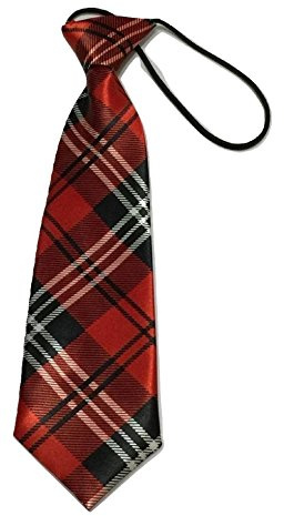 L&L® Kid Children Boy Satin Tartan Elastic Neck Tie Scotland prom school UK (Red)