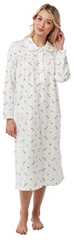 Daisy Dreamer Wincey - Camicia da notte da donna in flanella di cotone spazzolato morbido e caldo, con stampa floreale, taglia 40-58, rosa, L