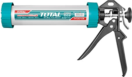 TOTAL - Pistola Applicatrice di Silicone Chiusa | Lunghezza di 305 mm | Con Piastra di Spinta | Impugnatura Ergonomica in Alluminio | Acciaio | Resistente alla Corrosione