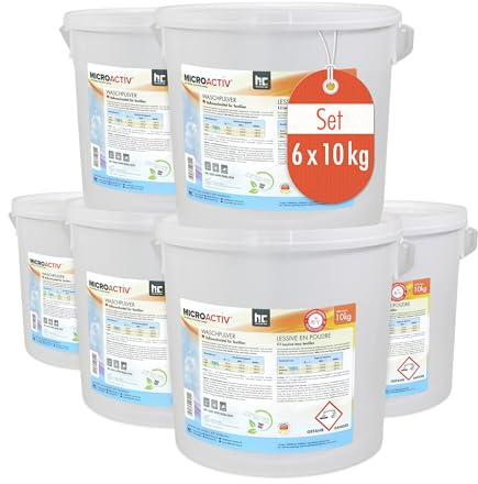 Microactiv Lessive en Poudre 6 x 10 Kg - Détergent Complet pour Blanc et Couleurs - Efficacité 30-95°C - Lessive Universelle en Poudre pour Machine et Lavage a la main