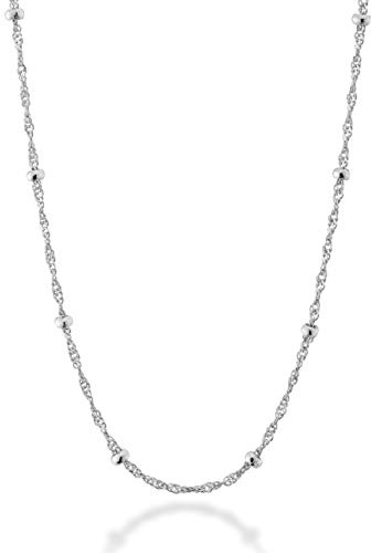 Miabella Italian 925 Sterling Silver Singapore Bead Chain Station Necklace for Women, Made in Italy (18 Inch)