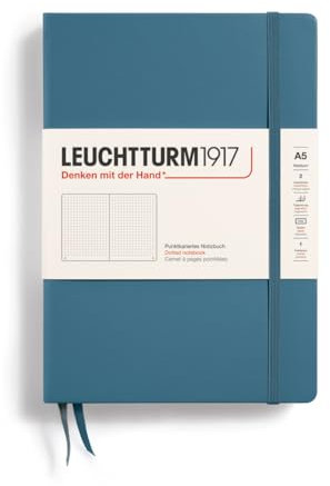 LEUCHTTURM1917 363334 Notizbuch Medium (A5), Hardcover, 251 nummerierte Seiten, Stone Blue, dotted