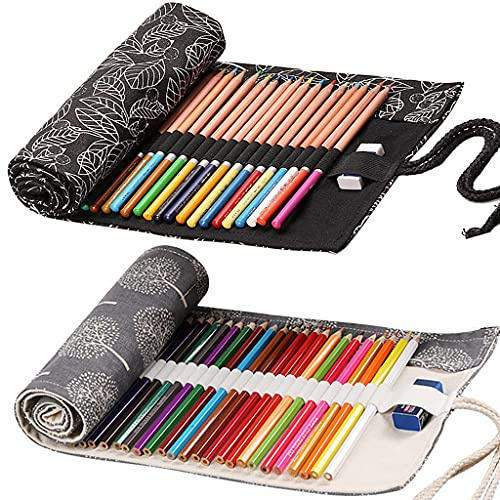 Ouceanwin 2 Piezas Estuche para Lápices de Lona, Roll Up Pencil Case con 36 Agujeros Bolsa de Organizador de Lápiz Enrollable Portalápices Bolsa de Almacenamiento para Pintura Artista Escuela