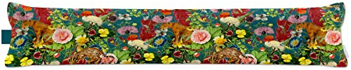 Izabela Peters Luxurious Eco-Friendly Draught Excluder - Junglescape - Teal - Extra Long - Window Door Seal, Fabric Draft Excluder Cushion Stopper For Door Bottom