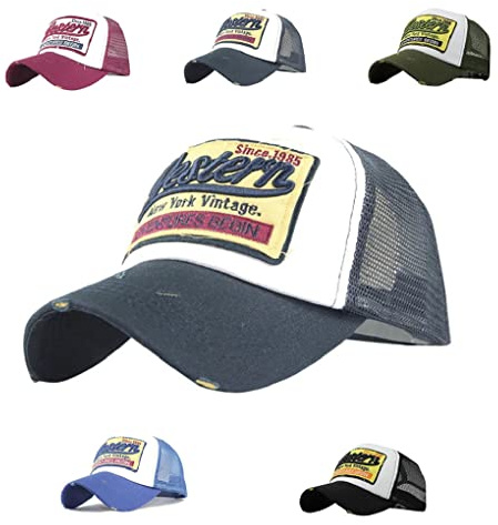 Joligiao Mesh Baseball Cap Polo Style Vintage Unisex Hat Adjustable Size Cotton Baseball Cap Washed Denim Retro Trucker Caps Edge Grinding Motorcycle Biker Caps
