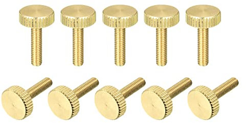 sourcing map Knurled Thumb Screws, M4x16mm Flat Brass Bolts Grip Knobs Fasteners for PC, Electronic, Mechanical 10Pcs