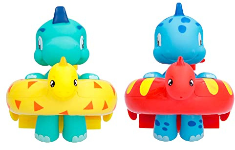 BLOOPIES Floaties Dinos | 2 Muñecos acuáticos Atlas y Artie; Lanzan Agua y Hacen Burbujas - Juguete de baño para niños y niñas