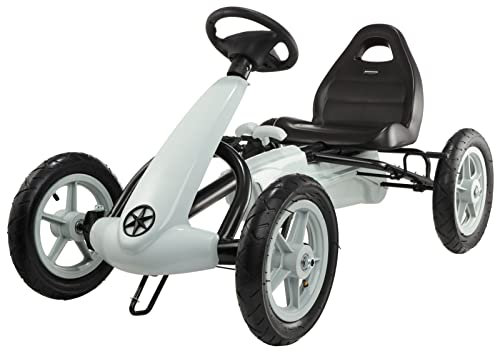 HyperMotion Go-Kart Tretfahrzeug - Kinderfahrzeug ab 5 Jahren - Verstellbarer Sitz mit Doppelhandbremse - 30cm Räder - Vorwärts & Rückwärts Fahrfunktion - Grau