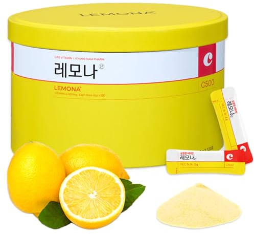 LEMONA Official Vitamin C Powder 500mg Korean Supplements Immune Support B6, B2, On-The-Go Packets Vitamin Healthy Living, Easy to Take Daily Energy Boost Korean Food Snacks Lemon (120Sticks)