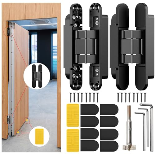 Lipshome 6 Hidden Door Hinge/Concealed Hinges,Invisible Hinges,Invisible Door Silent 180 Degree Swing Hinge 3-Way Adjustable Butt 6 x 2.5 x 1inch (Black, 6 inches)
