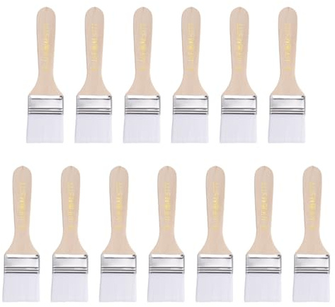 sourcing map Lot de 15 pinceaux de peinture en nylon plat de 3,8 cm avec manche en bois pour peinture à faire soi-même, peinture au latex, meubles, armoires, clôtures, blanc