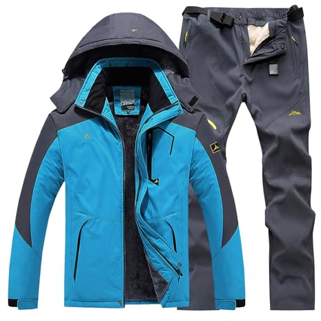 Generisch Combinaison de ski pour homme - 2 pièces - Coupe-vent - Avec capuche - Ensemble de snowboard - Imperméable - Pour le sport - Vêtement de ski - Combinaison thermique d'hiver - Veste de ski et