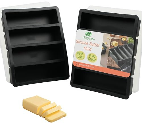 2 stampi in silicone per burro con coperchio, antiaderente, adatto per burro di dimensioni standard, ideale per burro, saponette, barrette energetiche e torte (nero)