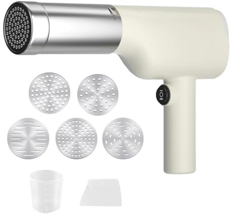 Nicear Máquina para Hacer Pasta eléctrica de 40 W, inalámbrica, automática, de Mano, con 5 Platos para Fideos y Vaso medidor para Preparar Fideos de Varias Formas.