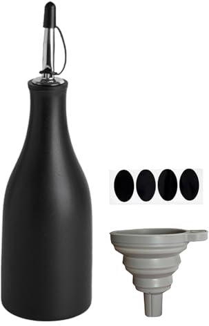 Oliera Salvagoccia In Ceramica, Dispenser In Ceramica per Olio D'Oliva, Bottiglia Di Olio Con Ugello a Gravità, Con Imbuto, Sottosmalto Ad Alta Temperatura, per Oli, Aceti, Utensili Da Cucina, Nero